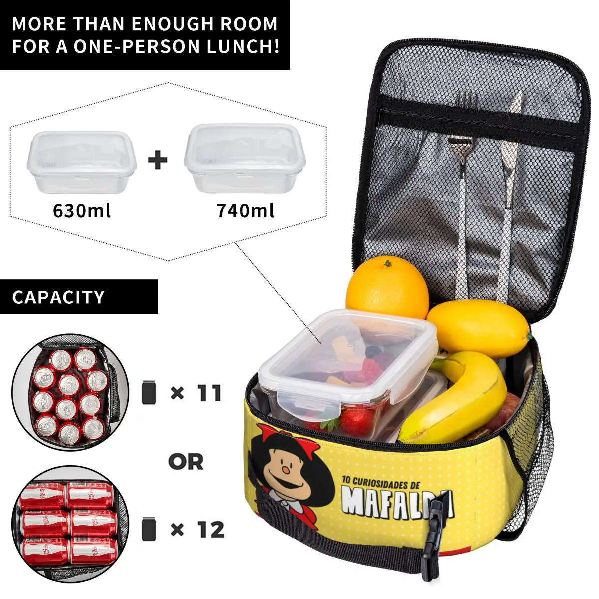 Mafalda Anime Portable Lunch Boxes Women Waterproof Comic Cartoon Thermal Cooler Food Insulated Lunch Bag Kids School Children
