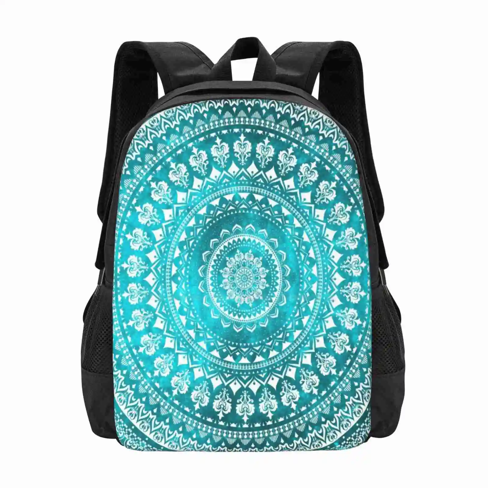 

Школьный портфель с рисунком мандалы, вместительный Бирюзовый ранец для ноутбука с рисунком цветов, звезд и кругов