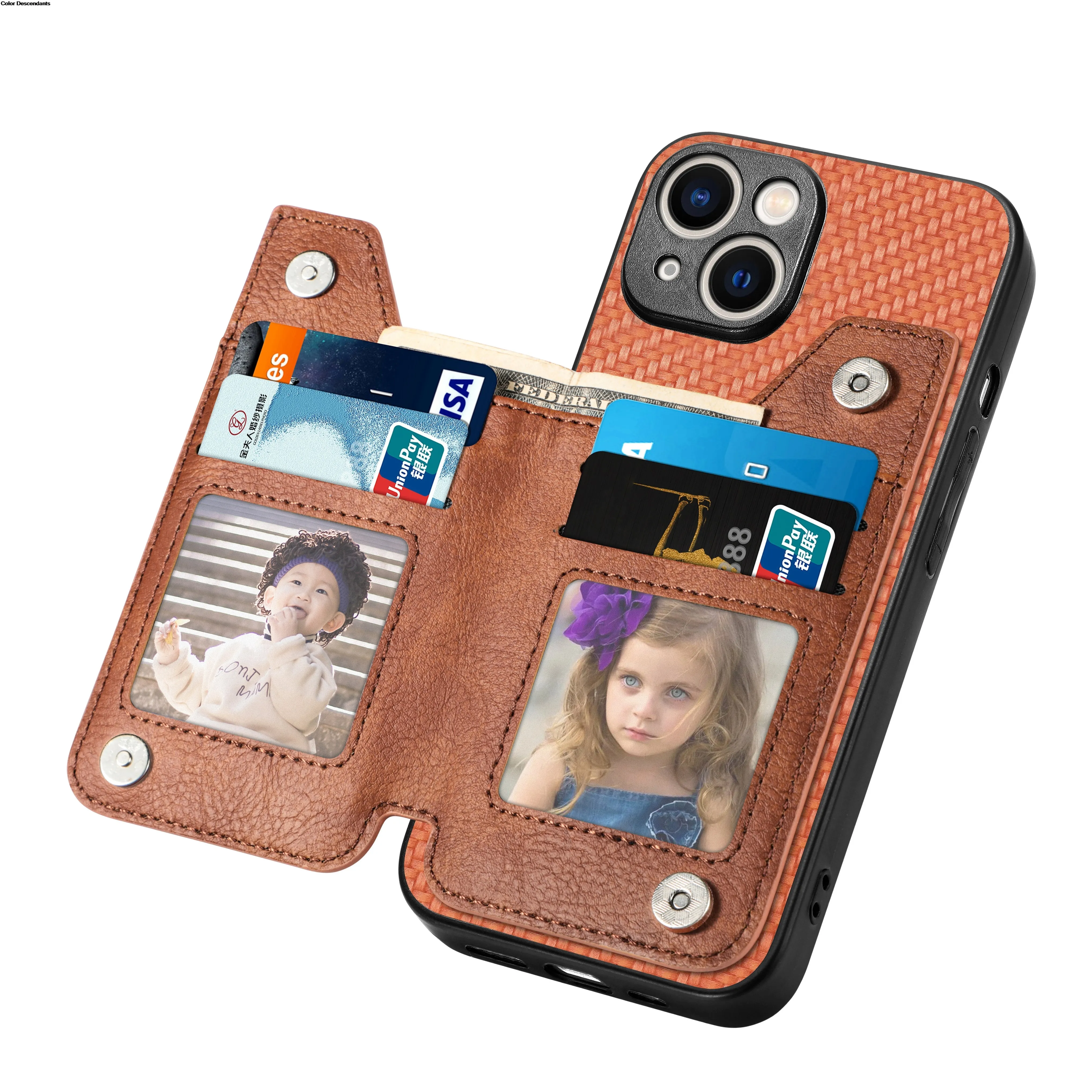 Leather Zipper Wallet Case with Magnetic Card Slots and Flip Cover