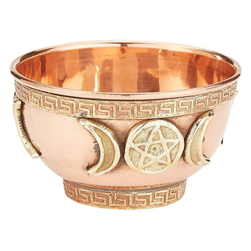 

Чаша для благовоний Triple Moon Pentacle, медная чаша 3 дюйма, отлично подходит для алтаря, ритуального использования, курительной горелки, чаши для благовоний