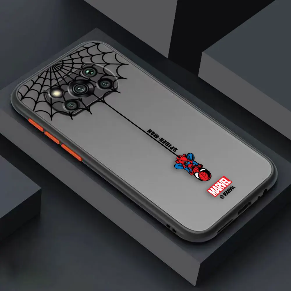 thumbnail image 1 of Matte Case for Xiaomi POCO X4 X3 X2 M4 M3 M2 F4 F3 GT C40 CC9 PRO 4G 5G A3 MIX4 CIVI Case Cartoon Marvel Spider-Man Spider Web, 1 of 5