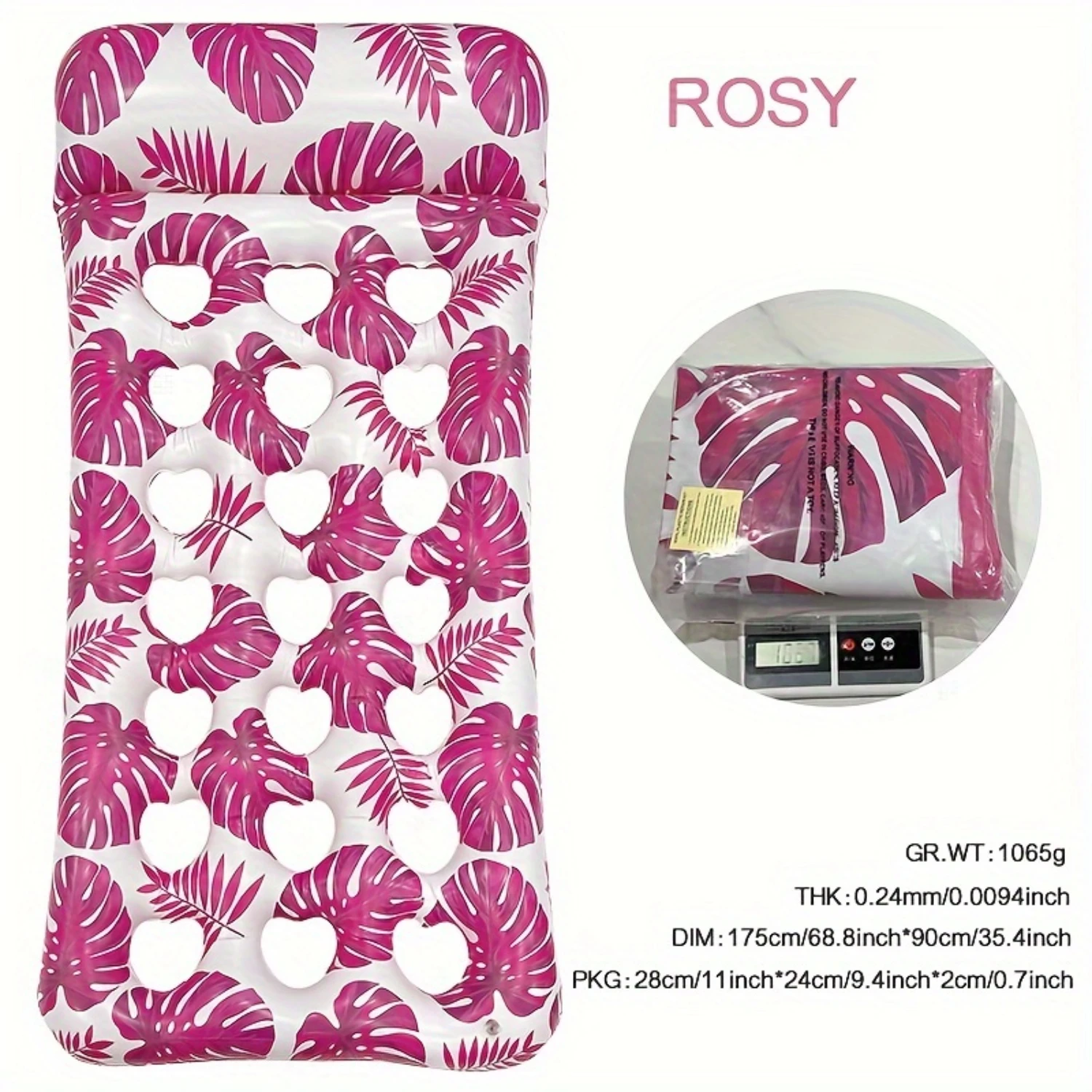 Inflatable Floating Raft For Adults, Leaf Printed Floating Bed, Summer Beach Pool Supplies
