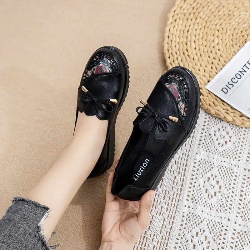 

Spring Autumn Women's Fashion Pumps Shoes Woman Genuine Leather Wedge Single Casual Shoes Mother High Heels Shoes Plus Size 41