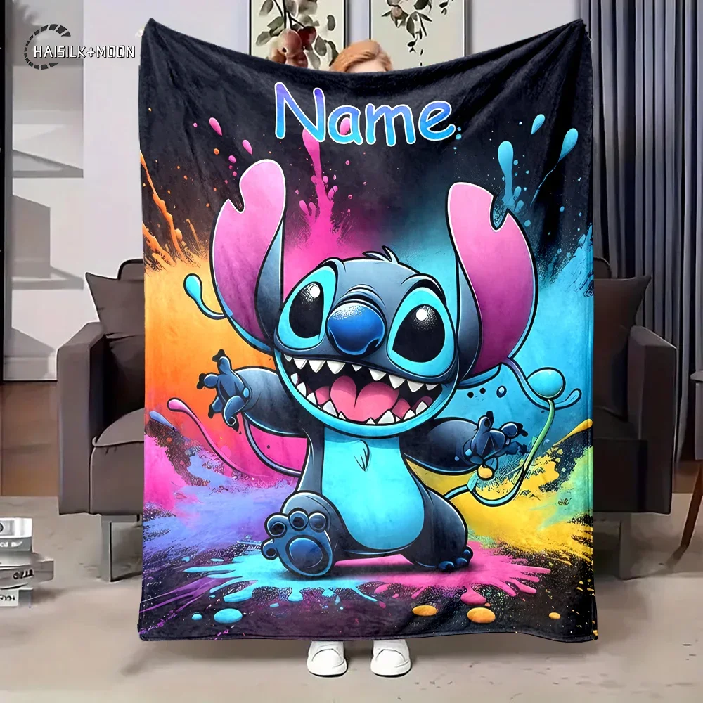 Customized Name Blanket Disney Stitch Print Soft and Warm Blanket Suitable for Home Office Camper Sofa Bed Picnic Blanket Gift 6