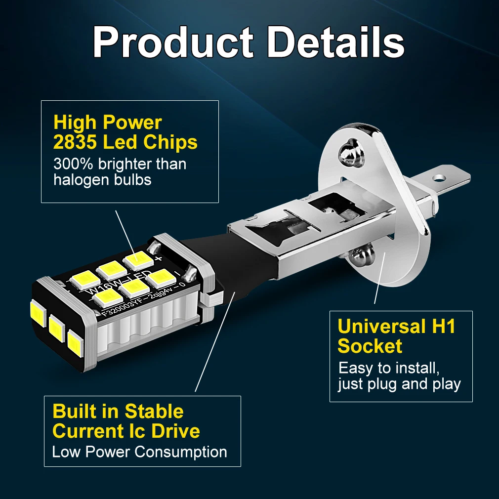 2Pcs H1 H3 Led Lamp Car Fog lights 2000LM Day Driving Light Auto H3 H1 Led Bulbs 6000K White 12V 24V Automotive