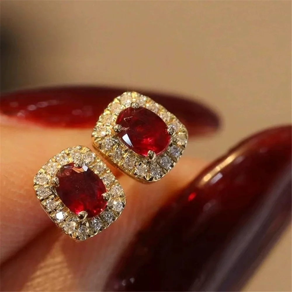 Female Cute Small White Pink Zircon Stone Stud Earrings Vintage Gold Color Wedding Party Gift Jewelry For Women