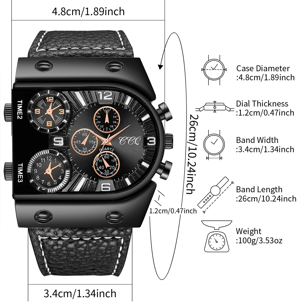Fashion Big Dial Men's Quartz Watch Casual Leather Band Male Sports Watches 6