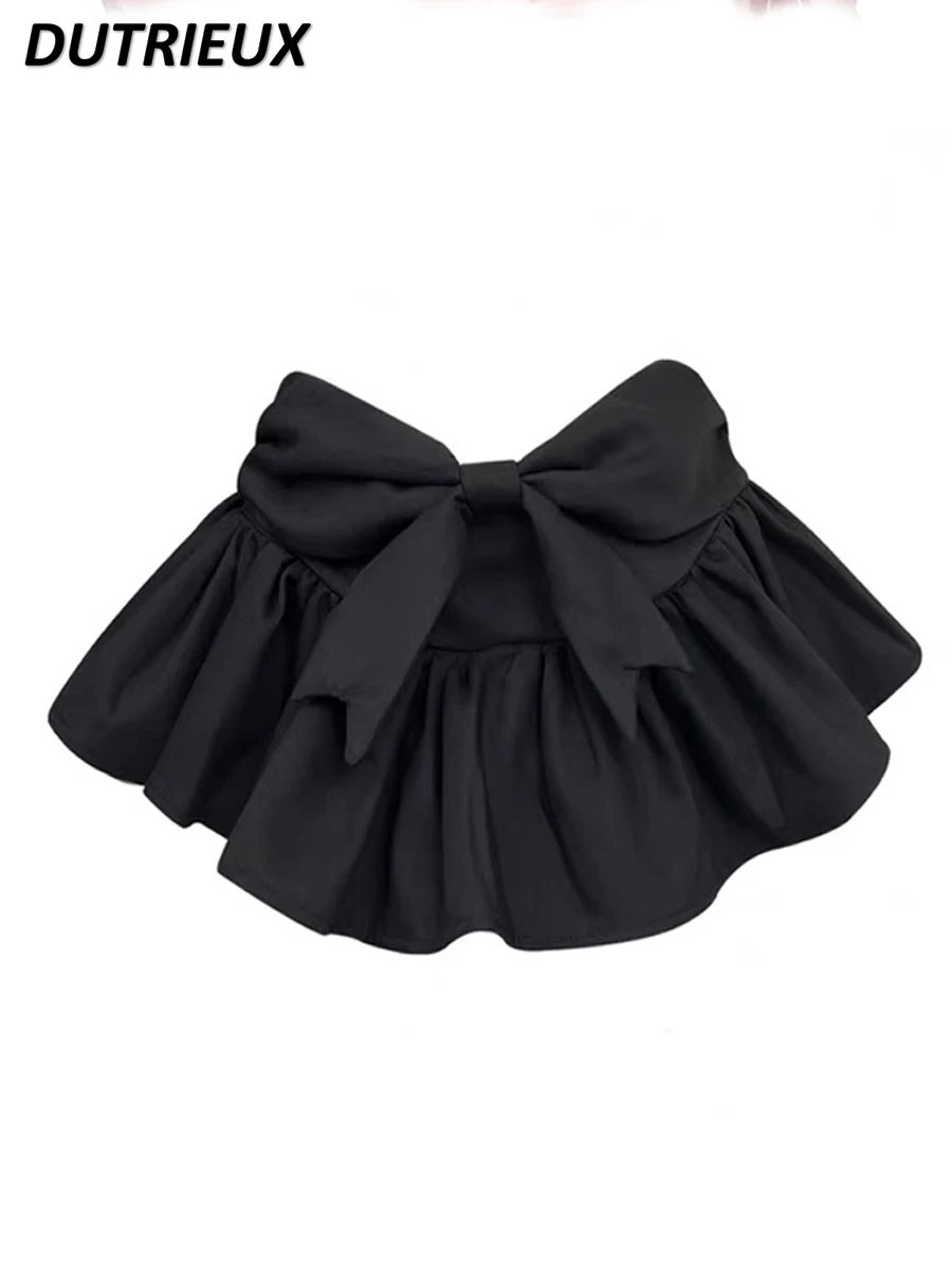 

Summer Black Bow Mini Skirt Pantskirt Sweet Girl Women's Design Sense Niche High Waist Slimming A- Line Bubble Short Skirts
