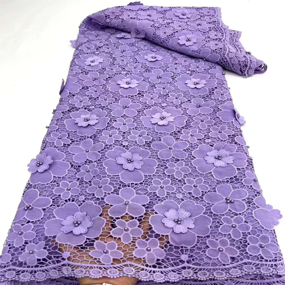 

African Milk Silk Lace Fabric 2022 High Quality 3D Lace Material Nigerian French Beaded Guipure Laces Fabrics For Dresses XC2405