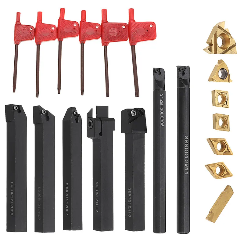 porte-outil-de-tournage-de-tour-a-tige-avec-inserts-en-carbure-barre-d'alesage-coupe-tour-metal-nouveaux-supports-7-pieces-12mm