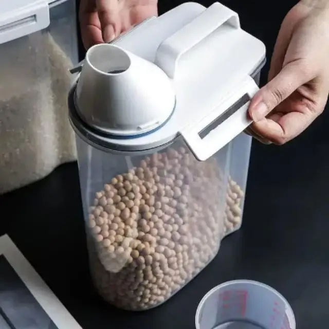 Seau à riz domestique scellé à quatre boutons de 2,5 l, boîte de stockage scellée étanche à l'humidité pour le riz, les céréales et les grains grossiers 3