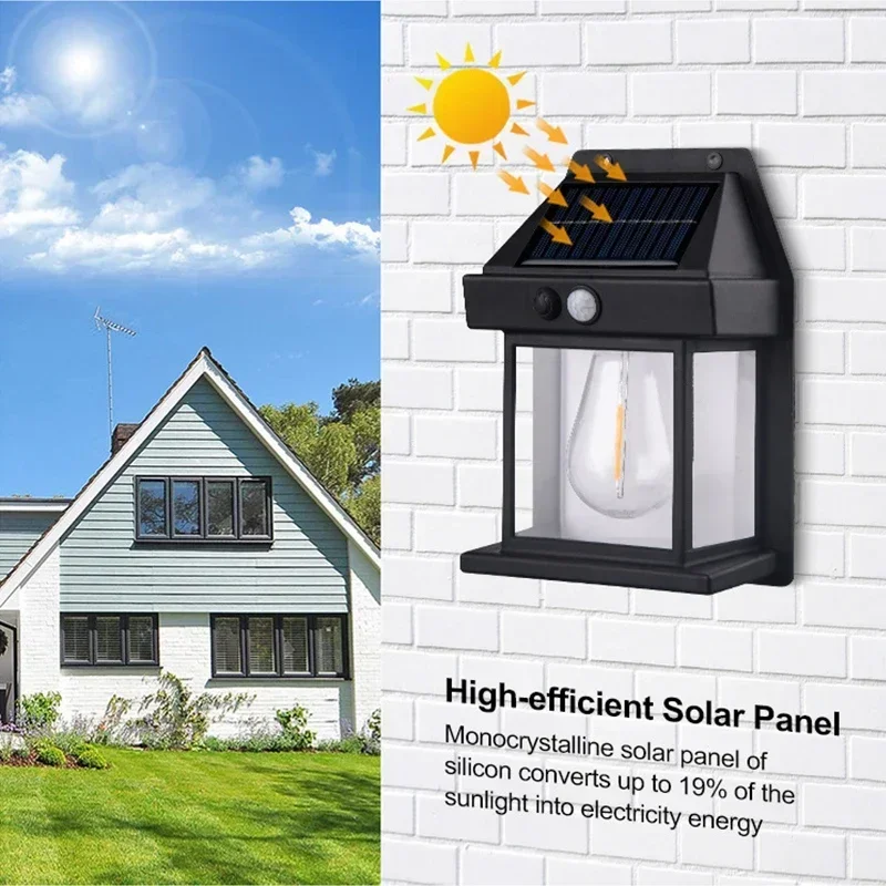 1~4Pcs Outdoor Solar Wall Lamp Waterproof Tungsten Filament Lamp Induction Lamp Household Light Garden Wall Light 2