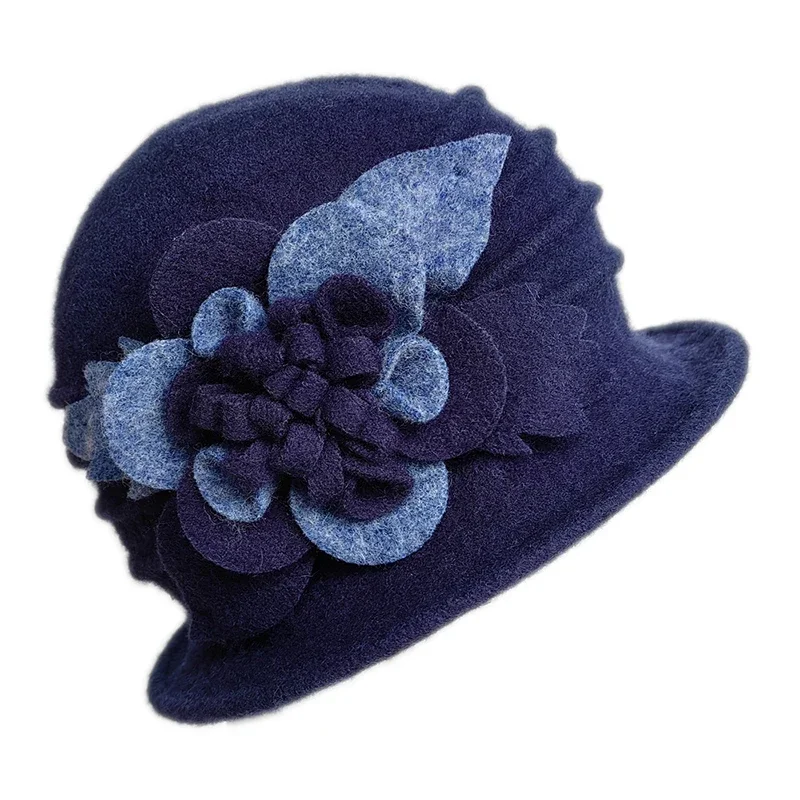 Autumn Winter Hats for Women New Classic Simple Wool Lamb Bucket Warm Ceremonial Hat Vinatge Chinese Knot Flowers Mom Hat - 5