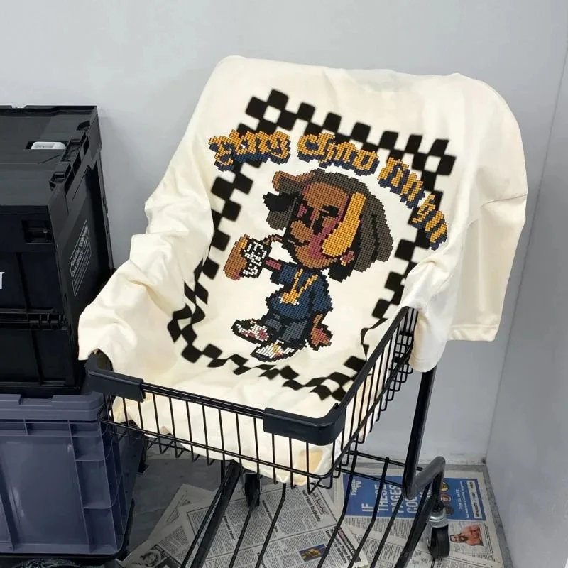 

Cotton Loose Short-Sleeved T-Shirt 2022 New Men's And Women's Summer Wear Mosaic Cartoon Print Top