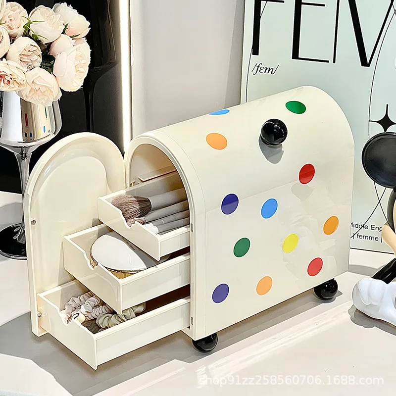 Cute Drawer Style Makeup Storage Box Multifunctional Dormitory Organizer Plastic Cosmetics Brush Dressing Desktop Storage Box 2