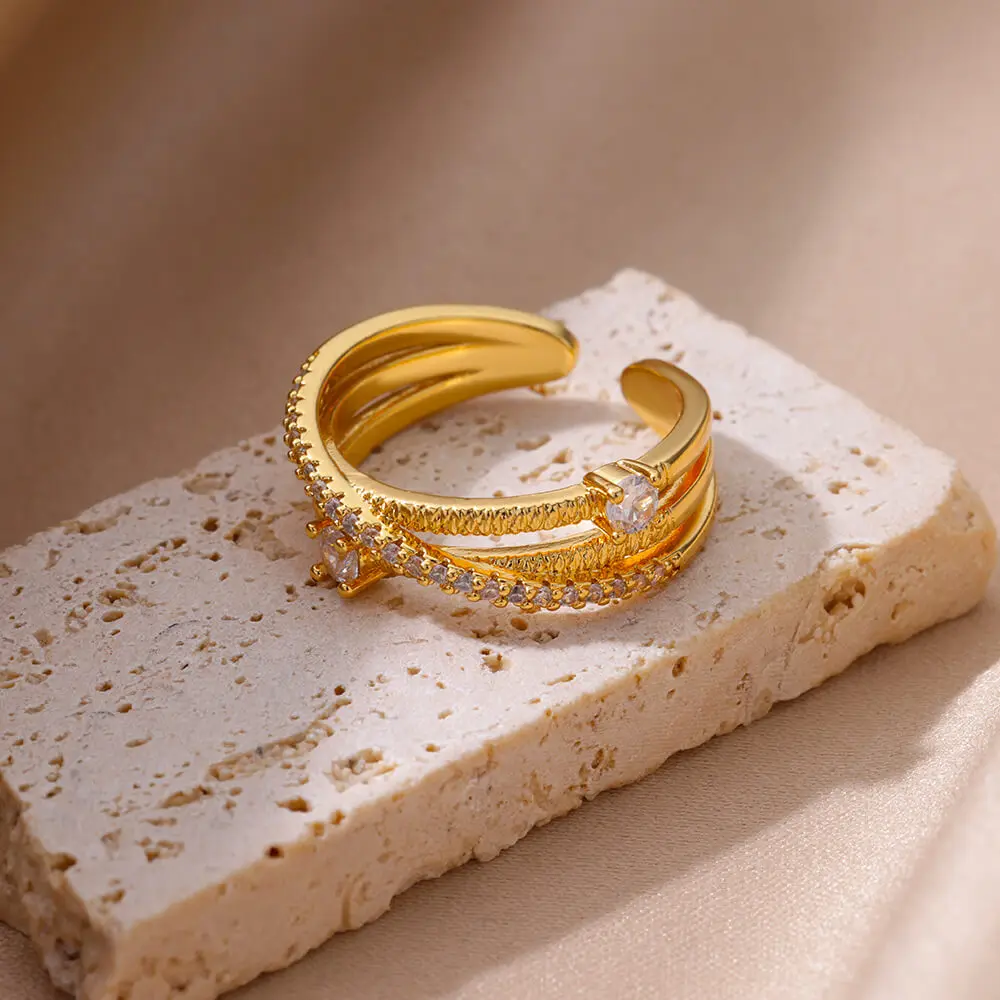 Stainless Steel Minimalist Hollow Zircon Open Rings For Women