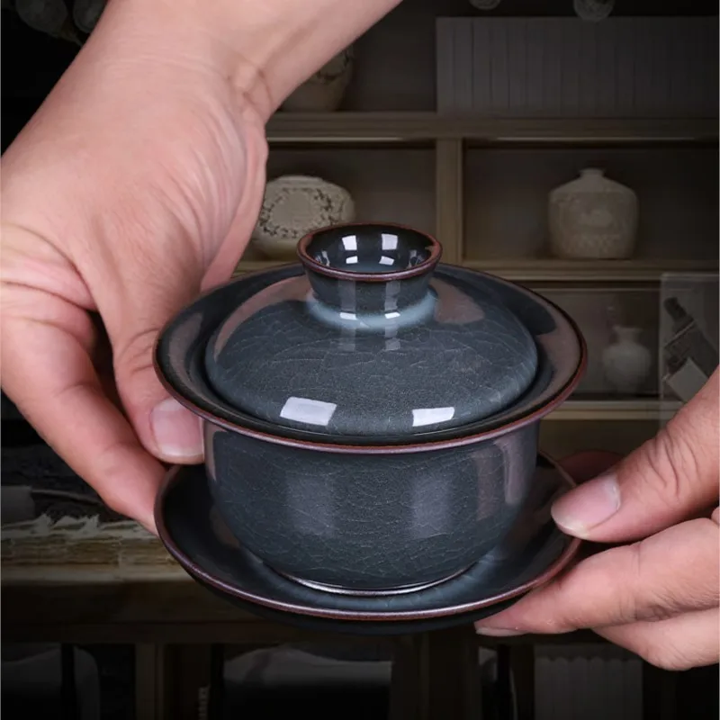 

Celadon cover teacup large household high-end tea set kiln ice crack ceramic single