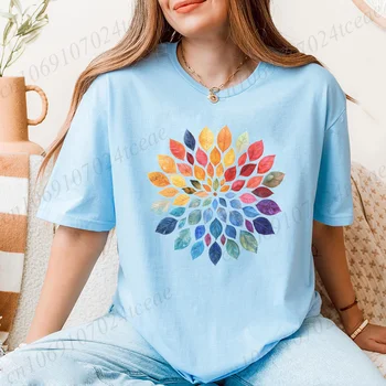 Watercolor Leaves Yoga Print Shirt for Women Clothing Casual Soft Short Sleeve Sports Fitness Tops Graphic Ladies Gym T-Shirts