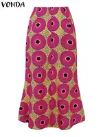 Plus Size 5XL VONDA Women Office Maxi Long Skirts 2024 Fashion Elegant Printed Skirts Casual Loose Ruffle Party Bottoms Baggy - Image 4