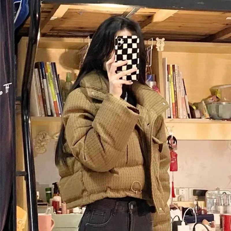

Зимнее пуховое хлопковое пальто, женское короткое корейское Ретро хлопковое модное дизайнерское утепленное хлопковое пальто, свободное теплое пальто