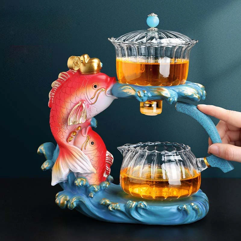 

New Arrival Creative Fish Magnetic Teapot Glass Lazy Automatic Tea Making Household Pu'er Oolong Tea Set Infuser Drinking