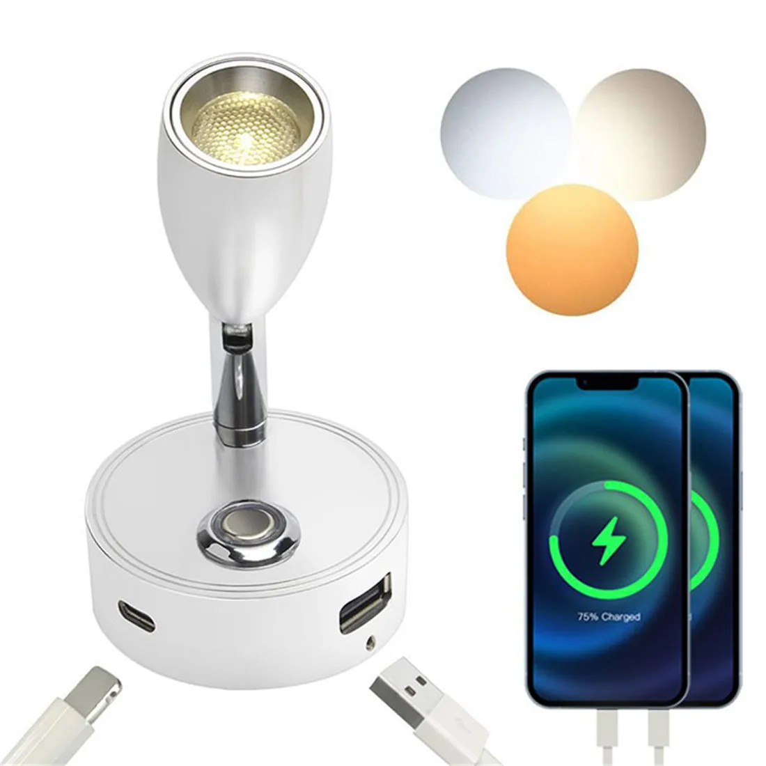 Dual USB Charging Ports 12V LED Reading Light RV Touch Dimmable Reading Lamp 3 Color USB C Charger 24 Volt Swivel Spotlight led light led reading light