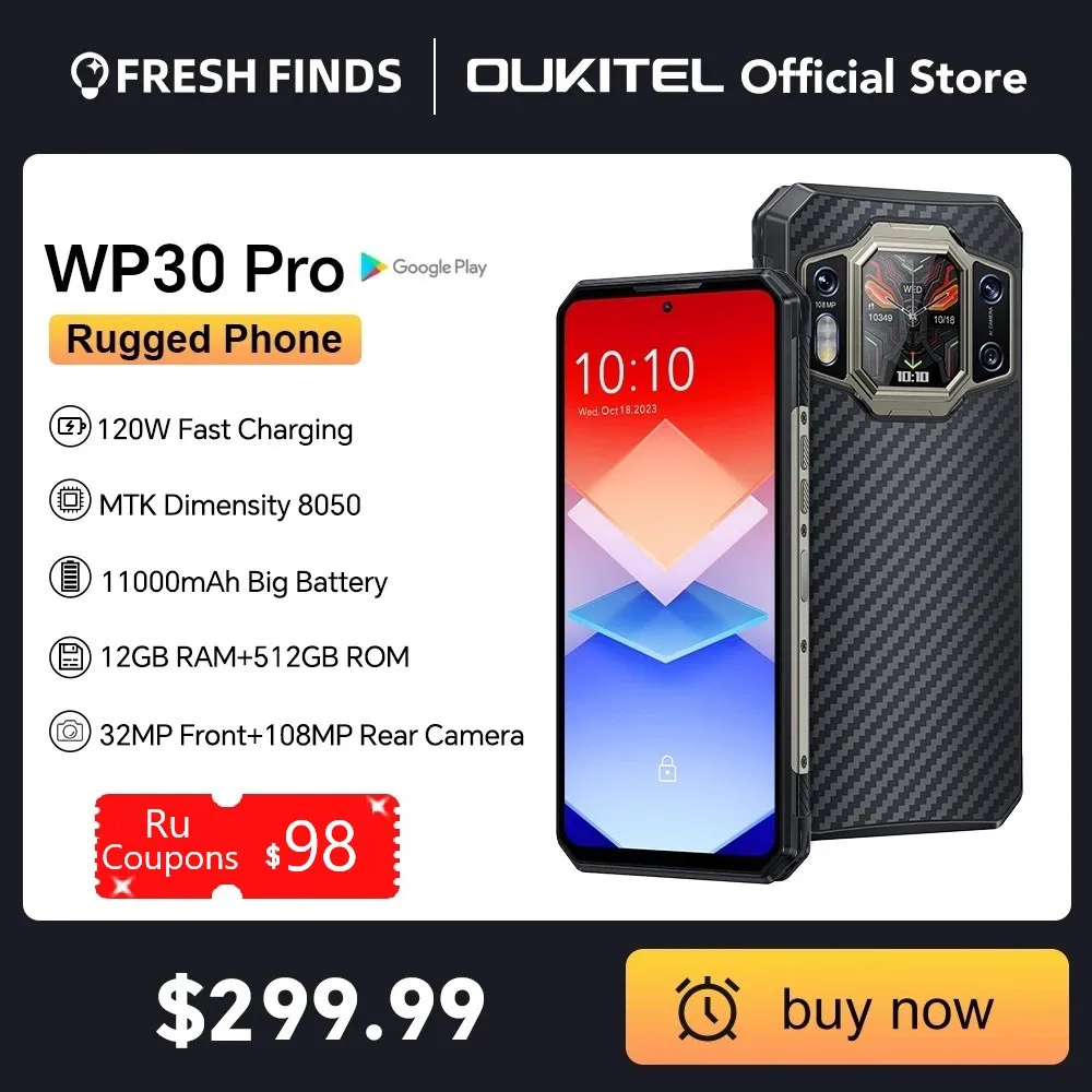 Oukitel WP30 Pro 120W 5G Rugged Smartphone android 13 12GB+512GB 11000 mAh 6.78