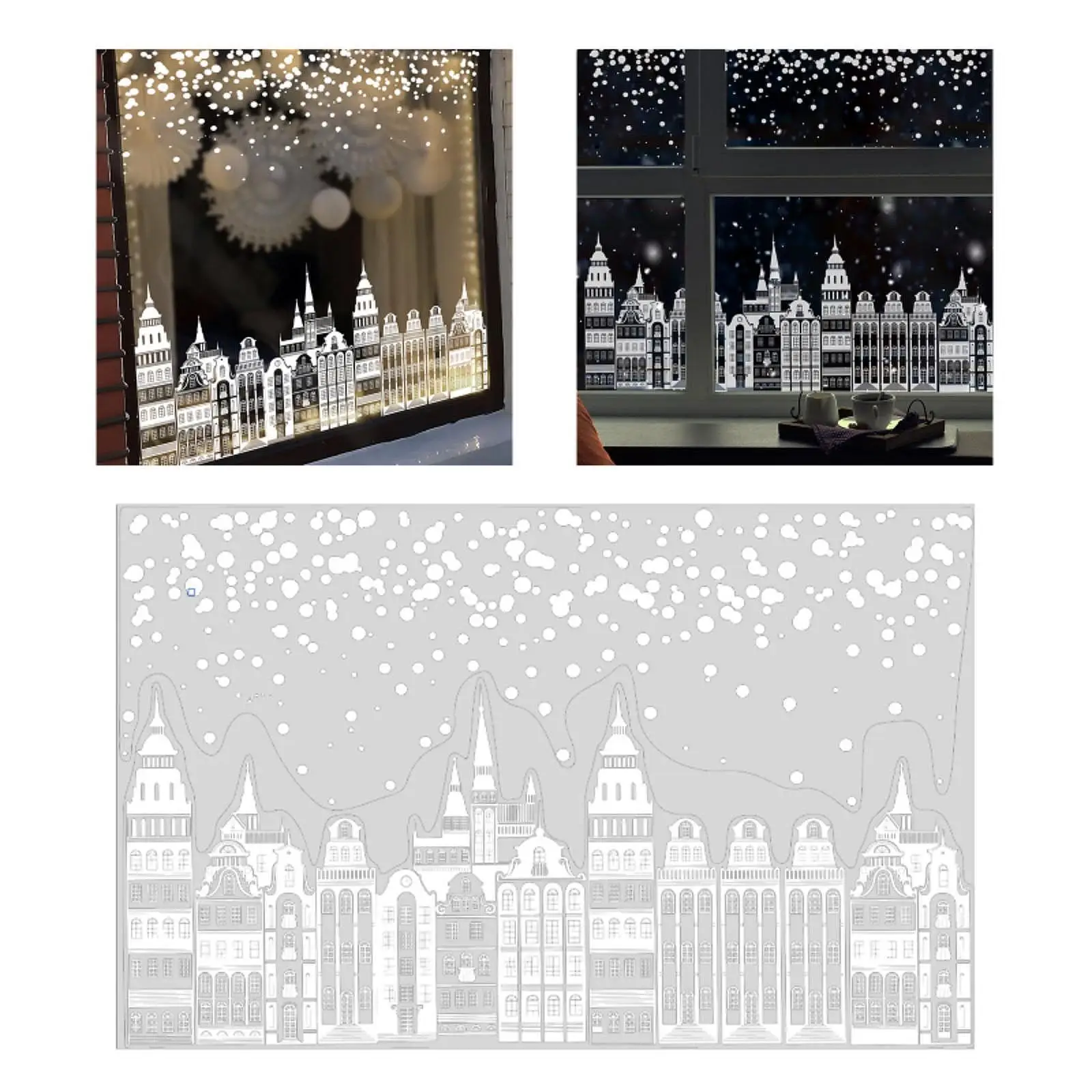 Christmas White Village Window Cling Glass Sticker Decal Home Static Cling for