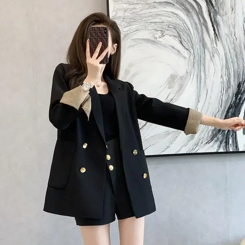 Vintage New Blazer Women Spring Autumn Jacket Blazers Coats Korean Fashion Luxurious Double-row Button Brand Black Coat