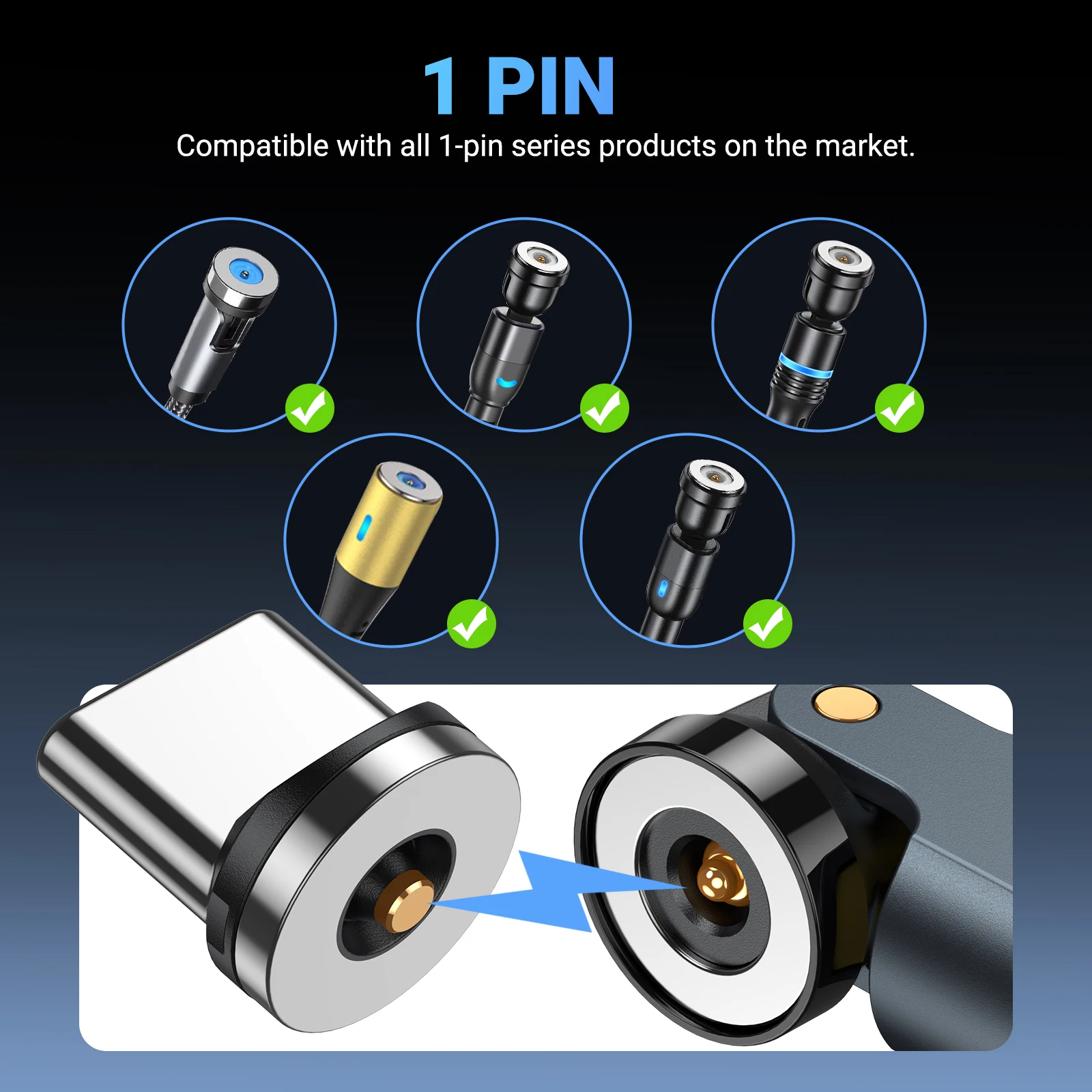 Enhanced Rotating Magnetic Charging Adapter with USB to Type-C Converter