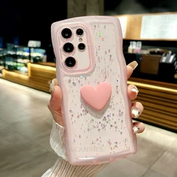 Transparent Love Heart & Star Design Wavy Silicone Phone Case - Soft Cover for A24 4G (AX Pink)