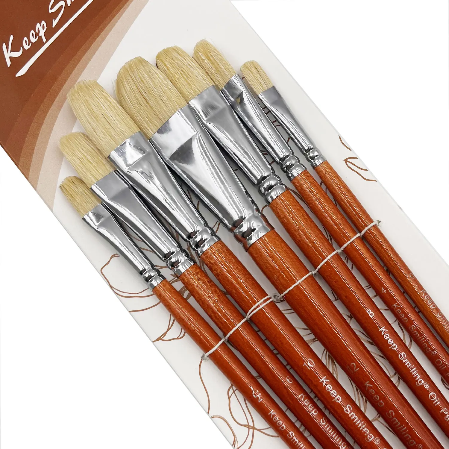 6-Piece Pig Bristle Oil Painting Brush Set - Professional Artist Brushes With Long Birch Handles