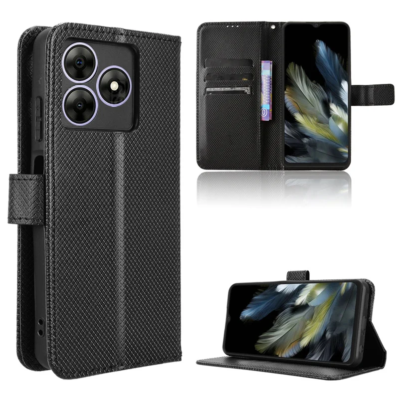 Diamond Pattern Luxury Wallet Leather Strap with Magnetic Closure in Blackview Wave 8/8C