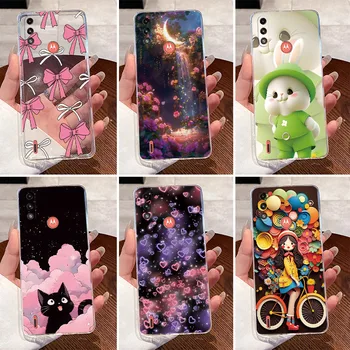 For Funda Moto E7 Power E7i Power Case Cute Rabbit Clear TPU Soft Silicone Coque For Motorola Moto E7Power Cases E7iPower Bumper