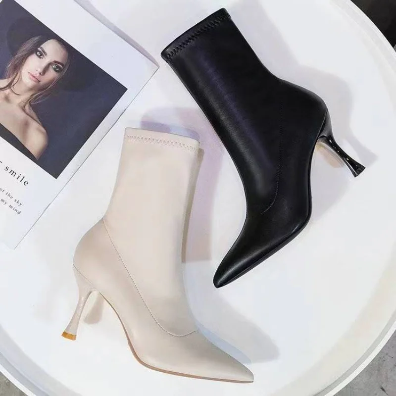 

Классические ботинки на высоком каблуке, ботинки с острым носком, черные ботинки на тонком каблуке, Модные ботильоны, женские ботинки в стиле ретро