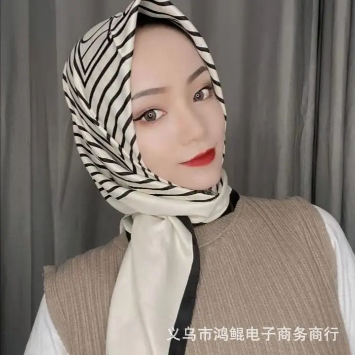 Luxury2024Square Silk Scarf for Women 90*90Hijab Hair Bands Neckerchief Female Satin Shawl Ribbon Headband Fashion Wraps Bandana 3