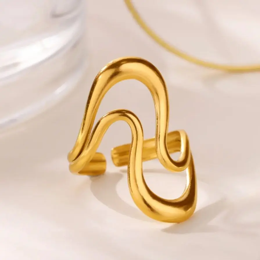 Gold Wave Rings Slim for Women Gold
