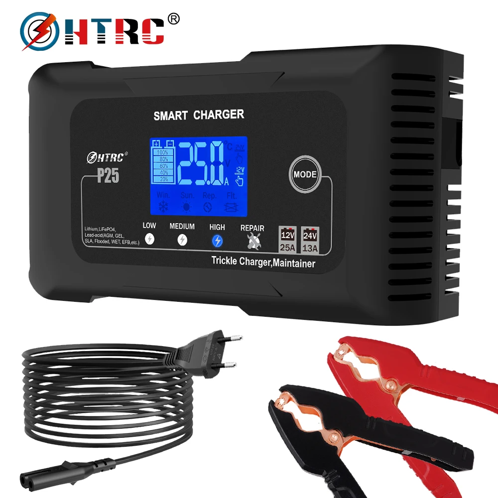 HTRC 12V 25A Car Auto Battery Charger 24V 13A LCD Repair Charger for