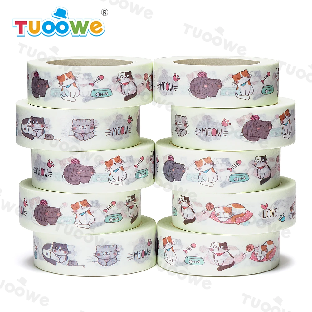 

NEW 10pcs/Lot 15mm x 10m Funny Cats Doodle Cartoon Scrapbook Paper Masking Adhesive Washi Tape washi tape set designer mask