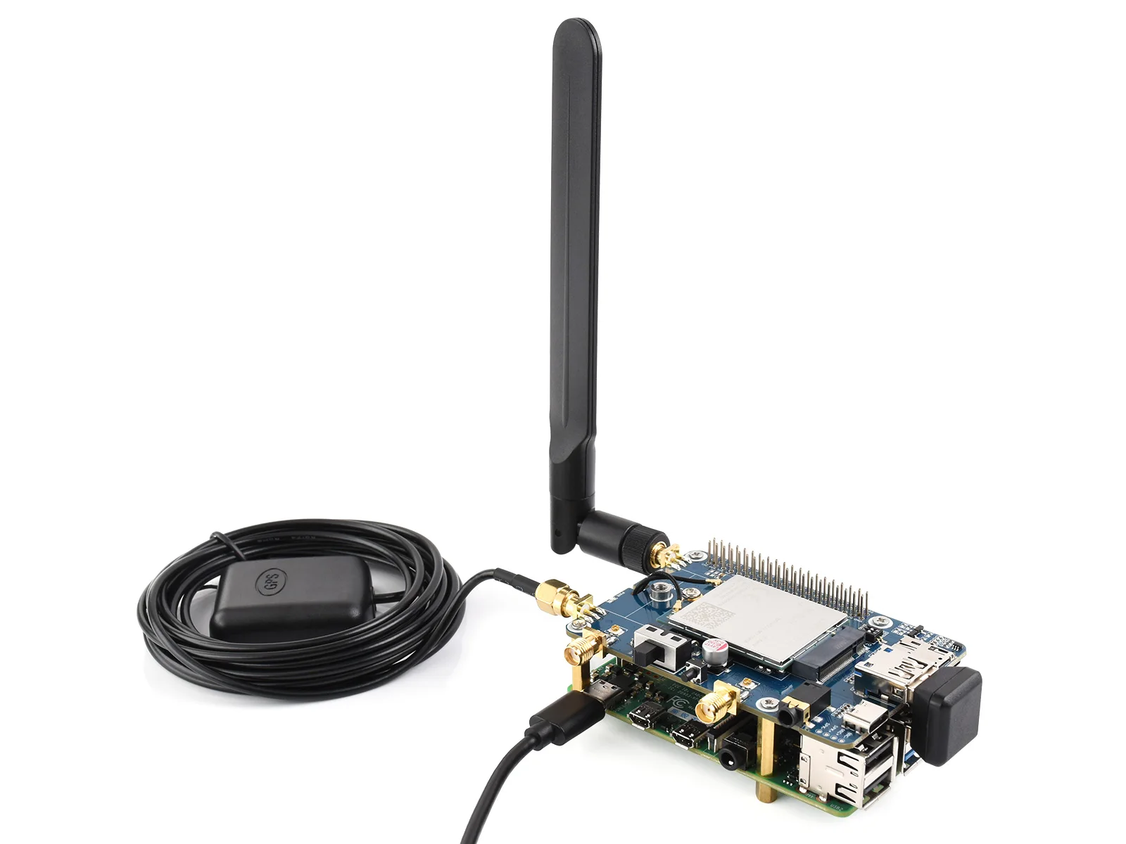 Waveshare Raspberry Pi LTE Cat 6 Communication HAT, LTE-A Global Multi-band, GNSS Positioning, Comes With EM060K-GL Module