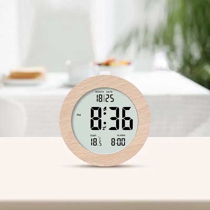 Electric Desk Clock Small Battery Alarm Clock Wooden Clock with Snooze and Nightlight Battery Powered Alarm Clock for Home 3