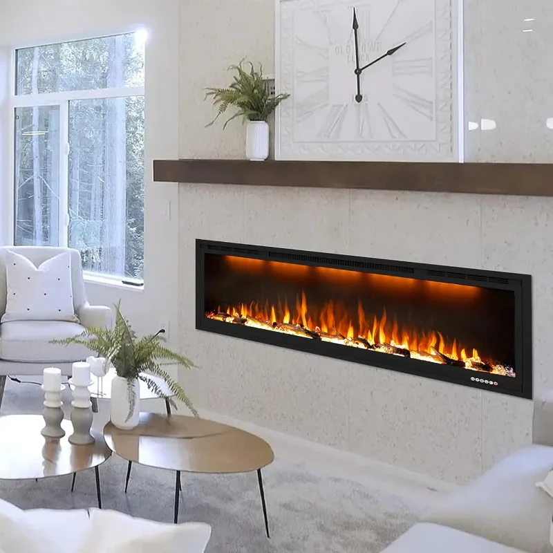 Electric Fireplace 74 inch,Recessed Wall Mounted Fireplace Heater,Logs Crystal,Multicolor Flame Combinations,Overheating Protect