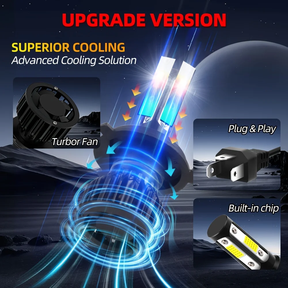 Headlight Hi/Lo Beam + Fog Light Bulbs Combo H4 H11 FitFor Fiat 500X (334) (2014-) 500% Brightness 38000LM 6000K White