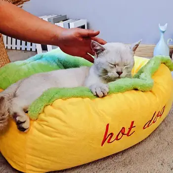 Dog Bed Stuffed Cat Dog Warm Winter Bed Hot Dog Shaped Anti-Slip Base Zippered Sleeping Furniture For Small To Large Dogs For 6