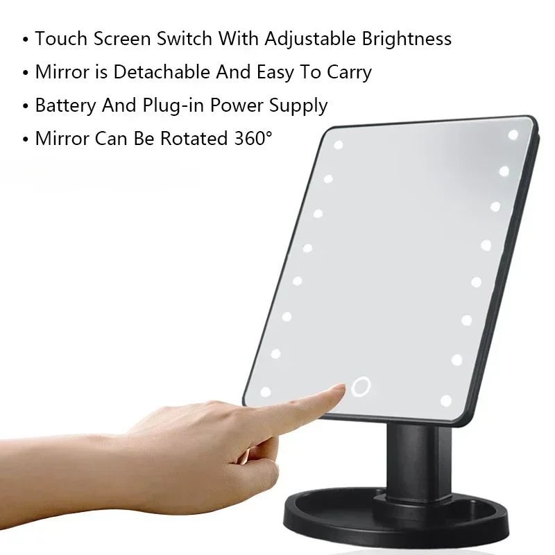 Makeup Mirror 16/22LED Makeup Mirror Square Battery USB Rechargeable Dual-use Beauty Mirror Touch Screen Vanity Brightnes Cosmetics