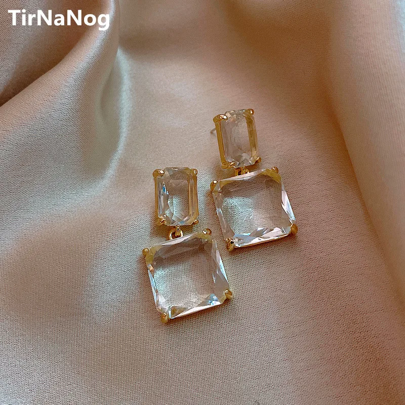 

South Korea Fashion Classic Retro Geometric Squares Transparent Crystal Glass Pendant Earrings Women Unusual Jewelry Earring