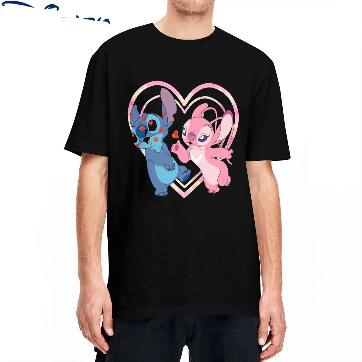 Stitch And Angel Kiss T Shirt Lilo And Stitch Aloha Angel Funny Tee Shirt Girocollo T-Shirt 100% Cotone Stampato Abbigliamento