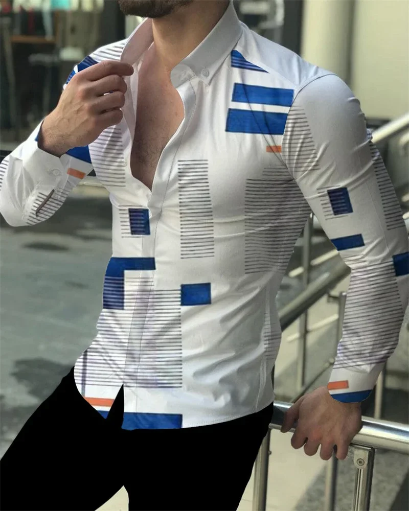 

Men's Luxury Social Men's Shirts Lapel Button Shirts Casual Plaid Print Long Sleeve Tops Mens Club Prom Cardigan Tops 2023