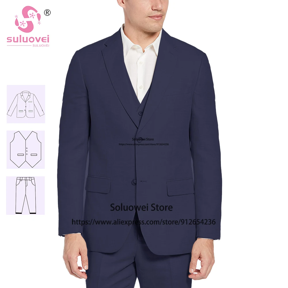 Fashion Simple Slim Fit Suits For Men 3 Piece Pants Set Groomsmens Wedding Dinner Prom Tuxedos Blazer Costume Homme Pour Mariage