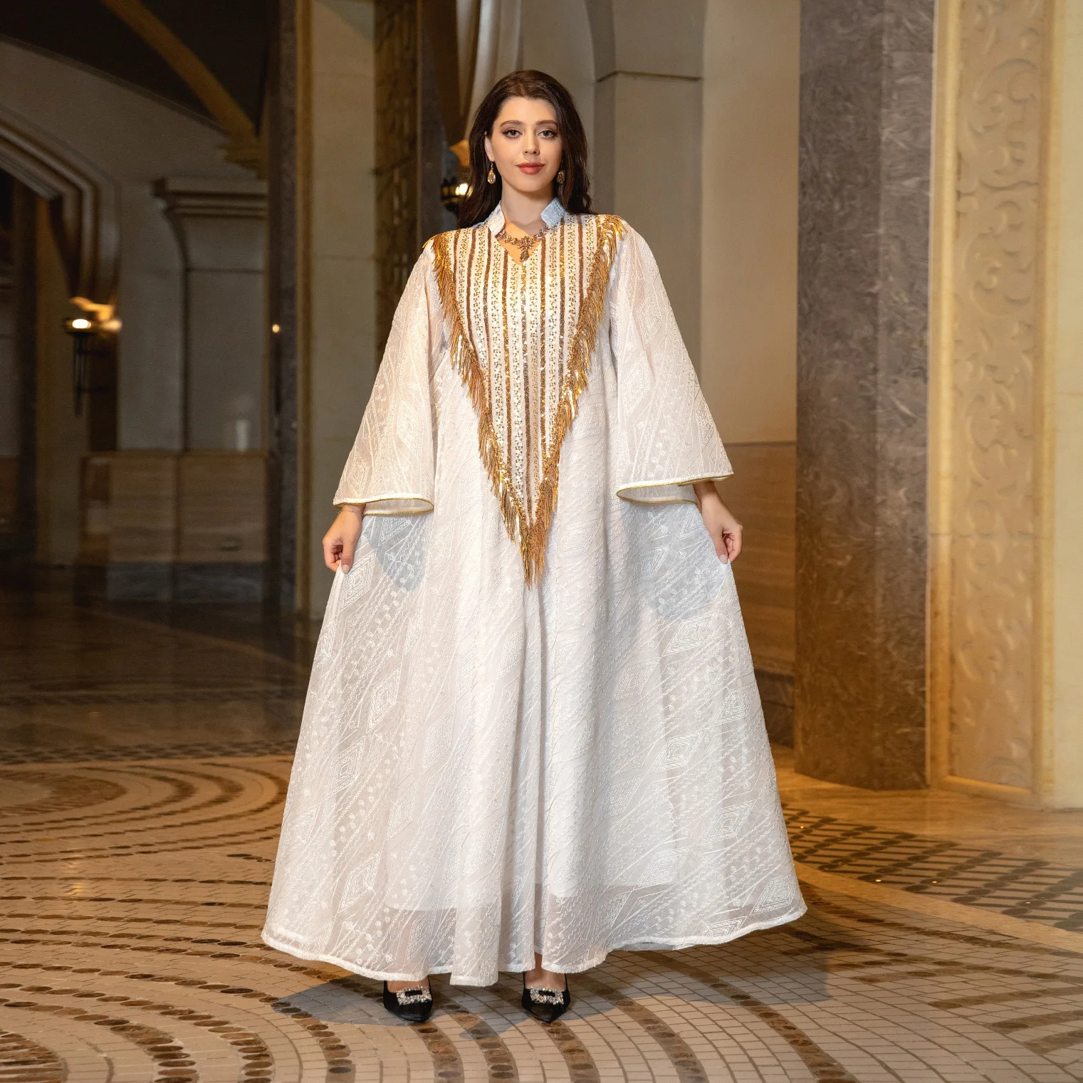 

2024 Dubai Arab Evening Party Dress Women Abaya Sequin Embroidery Muslim Dresses Fashion Islam Clothing Kaftan Kimono Hijab Robe